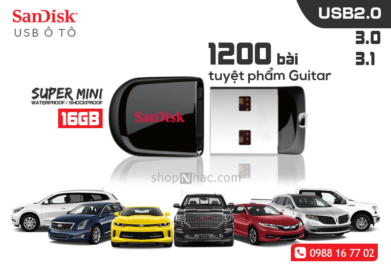 USB nhạc không lời cho xe ô tô 16GB/1200 bài - SanDisk (USA)