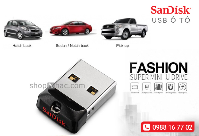 USB nhạc không lời cho xe ô tô hiệu SanDisk