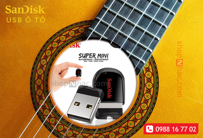 USB nhạc cho ô tô thương hiệu SanDisk có kích thước rất nhỏ gọn và đã kết nổi